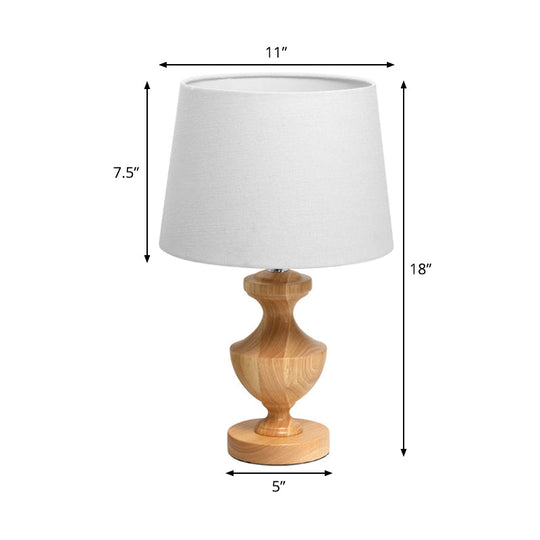 Modern Wood Urn Shape Nightstand Lamp With Fabric Shade - Beige