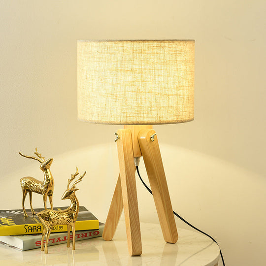 Contemporary Wood Task Lamp With Straight Sided Shade And Fabric Ideal For Reading Book Light