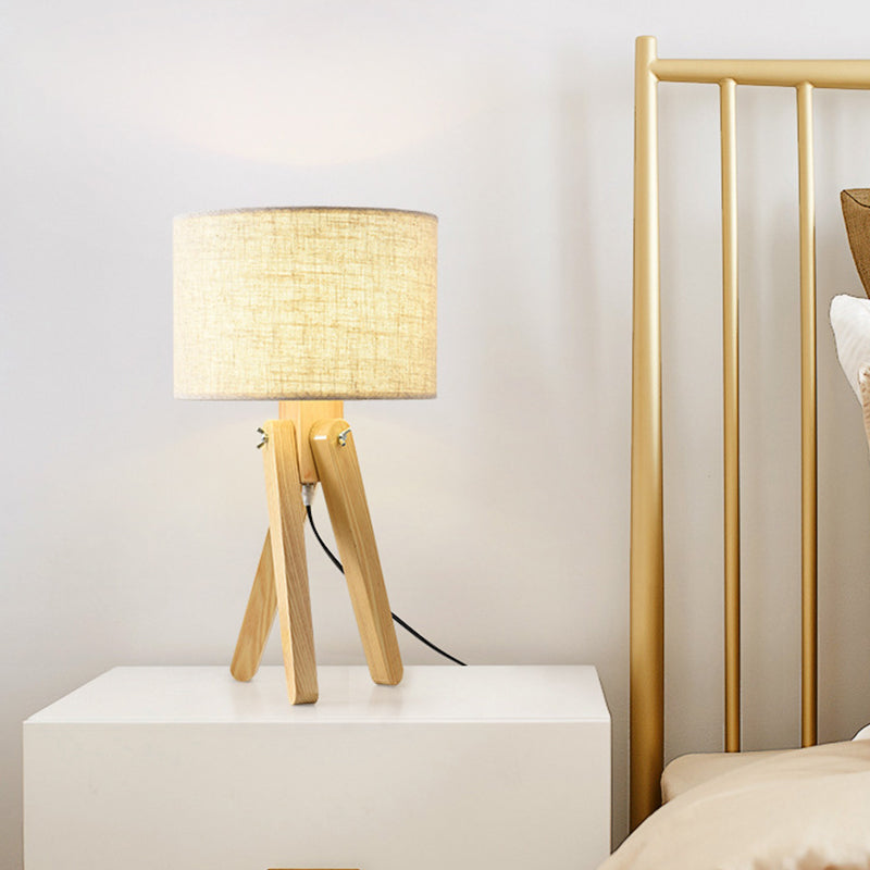 Contemporary Wood Task Lamp With Straight Sided Shade And Fabric Ideal For Reading Book Light