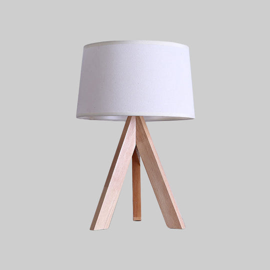 Modern Tapered Drum Nightstand Lamp - White Fabric Reading Light