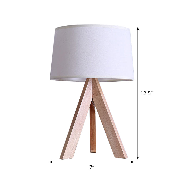 Modern Tapered Drum Nightstand Lamp - White Fabric Reading Light