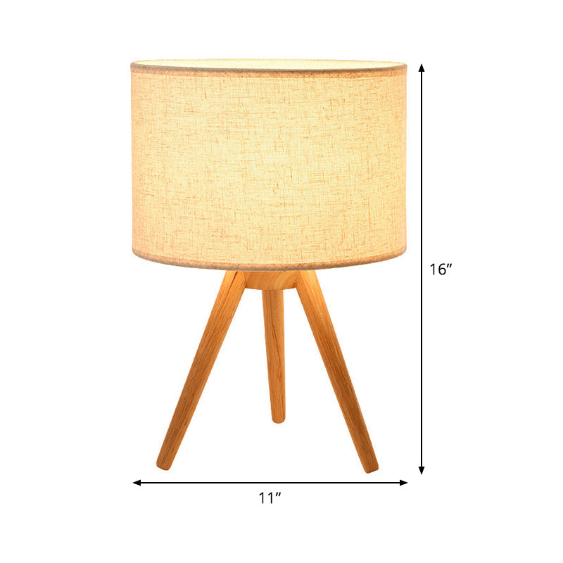 Modern Wood Table Lamp: Bedside Task Lighting With Cylinder Fabric Shade