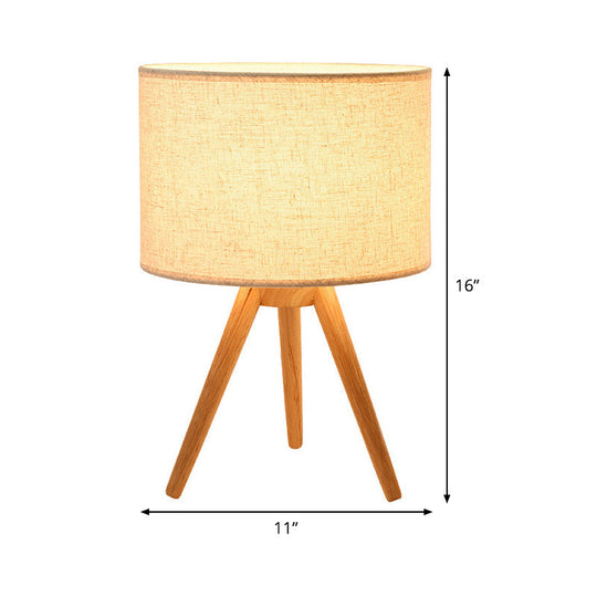 Modern Wood Table Lamp: Bedside Task Lighting With Cylinder Fabric Shade