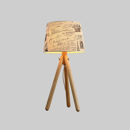 Wooden Conical Desk Lamp With Fabric Shade - Contemporary Task Lighting