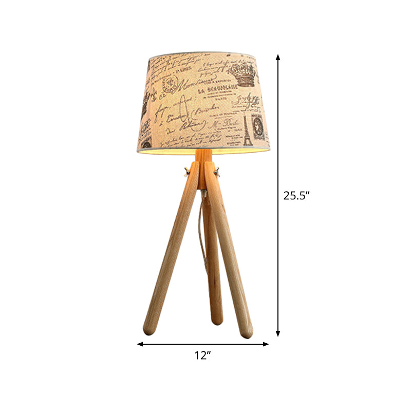 Wooden Conical Desk Lamp With Fabric Shade - Contemporary Task Lighting