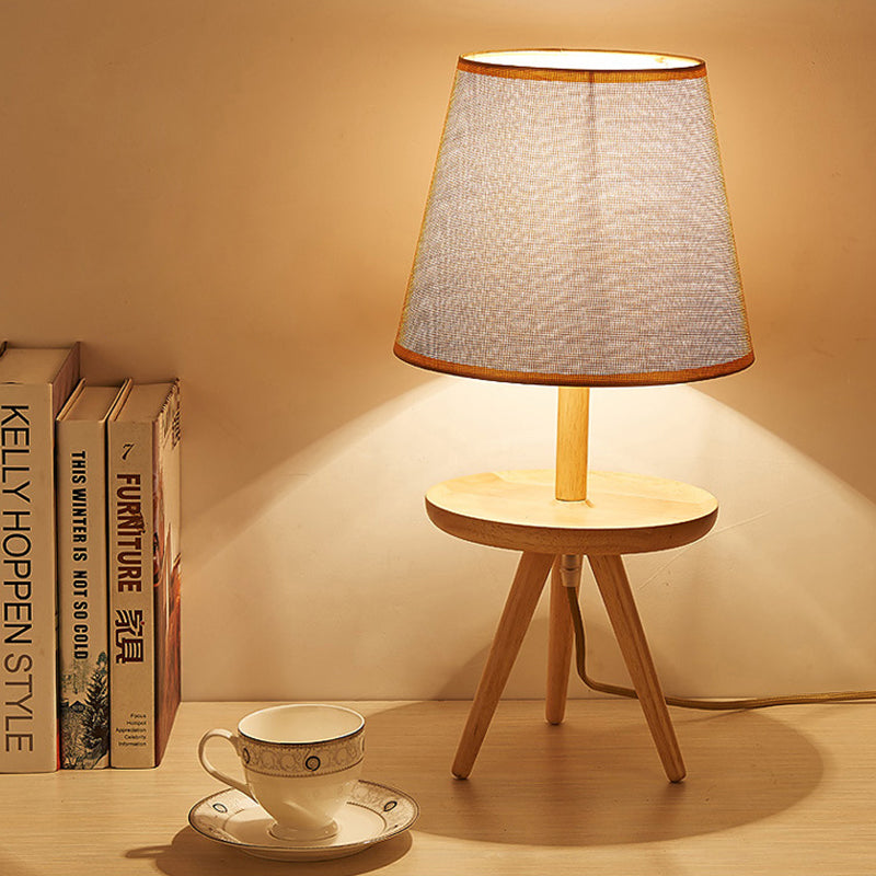 Modern Brown Desk Lamp With Flared Fabric Shade - Small Study Table Light