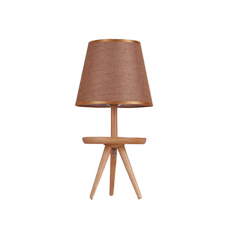 Modern Brown Desk Lamp With Flared Fabric Shade - Small Study Table Light