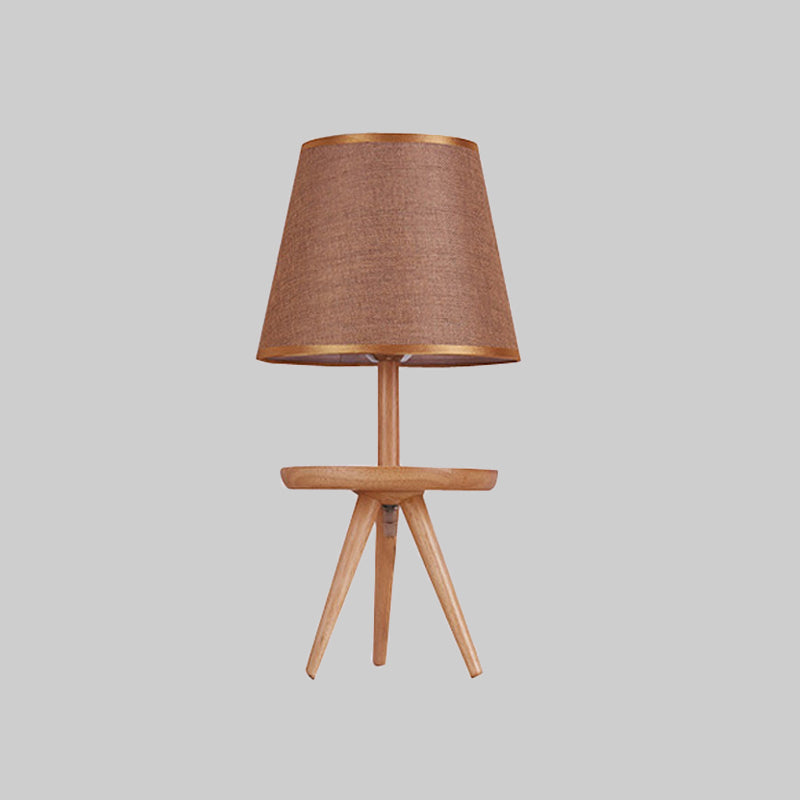 Modern Brown Desk Lamp With Flared Fabric Shade - Small Study Table Light