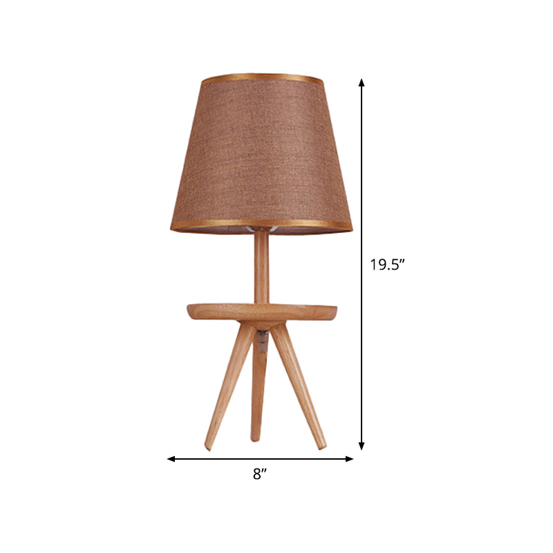 Modern Brown Desk Lamp With Flared Fabric Shade - Small Study Table Light