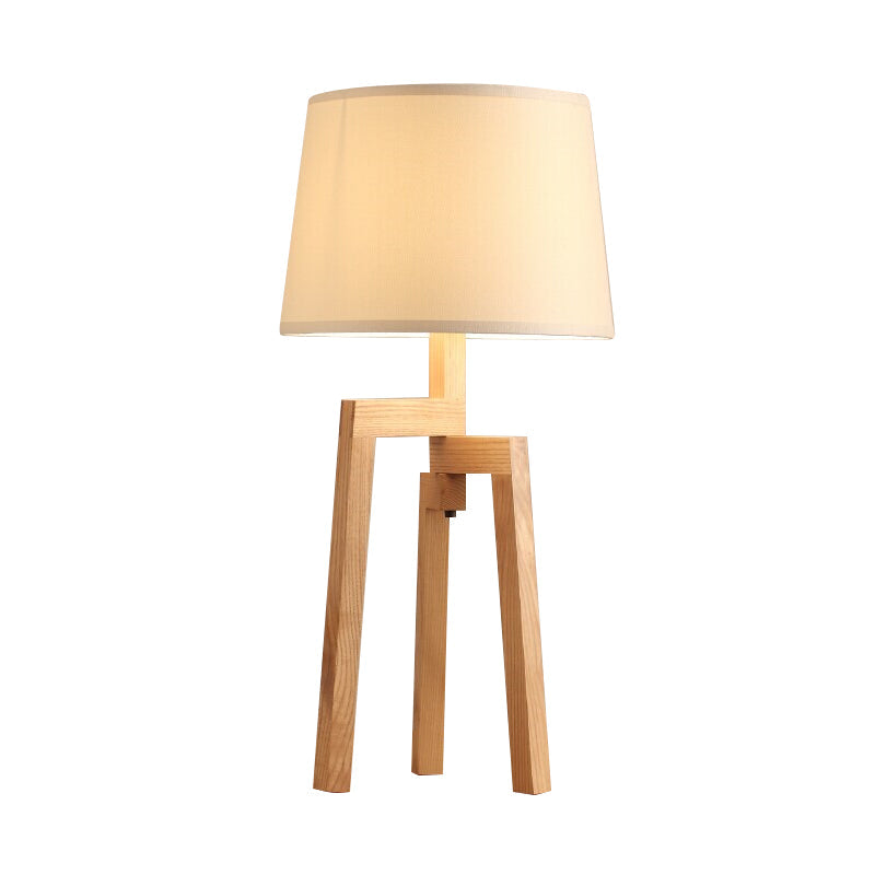 Modern Cone Shade Desk Light With Fabric & Wood Accents - 1 Bulb Night Table Lamp For Living Room