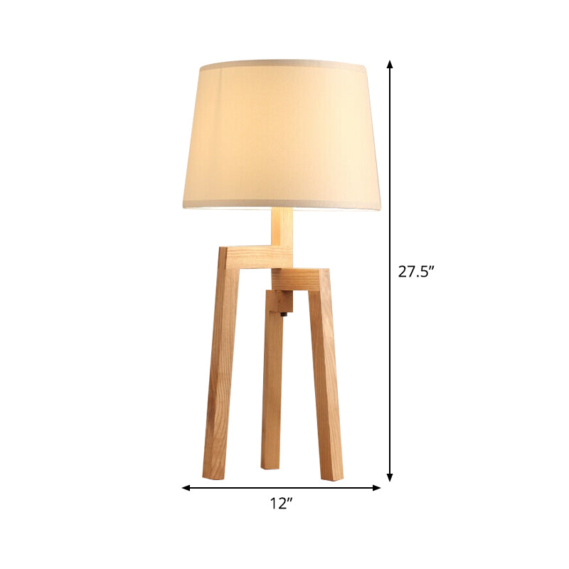 Modern Cone Shade Desk Light With Fabric & Wood Accents - 1 Bulb Night Table Lamp For Living Room