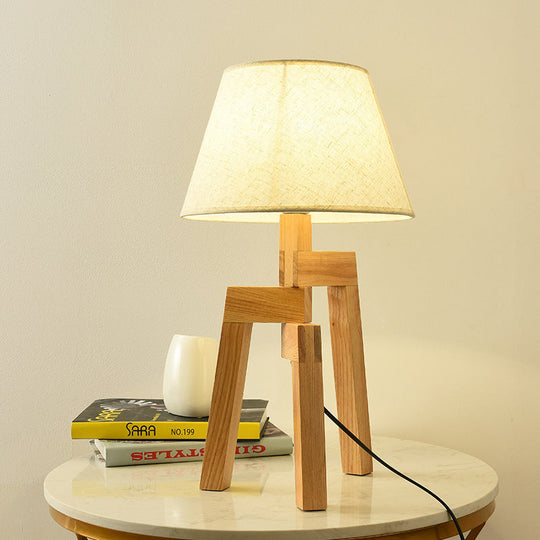 Modern White Fabric Nightstand Lamp With Wide Flare - Perfect Reading Light For Living Room