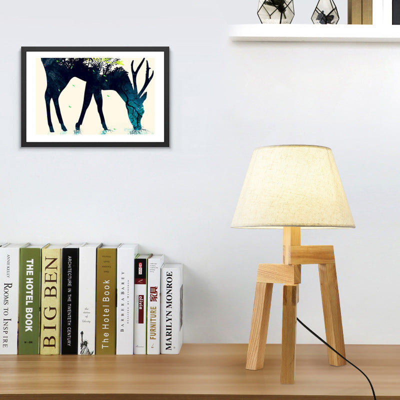 Modern White Fabric Nightstand Lamp With Wide Flare - Perfect Reading Light For Living Room