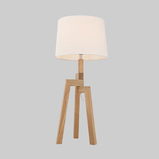 Modern White Fabric Desk Lamp With Wood Tripod Base