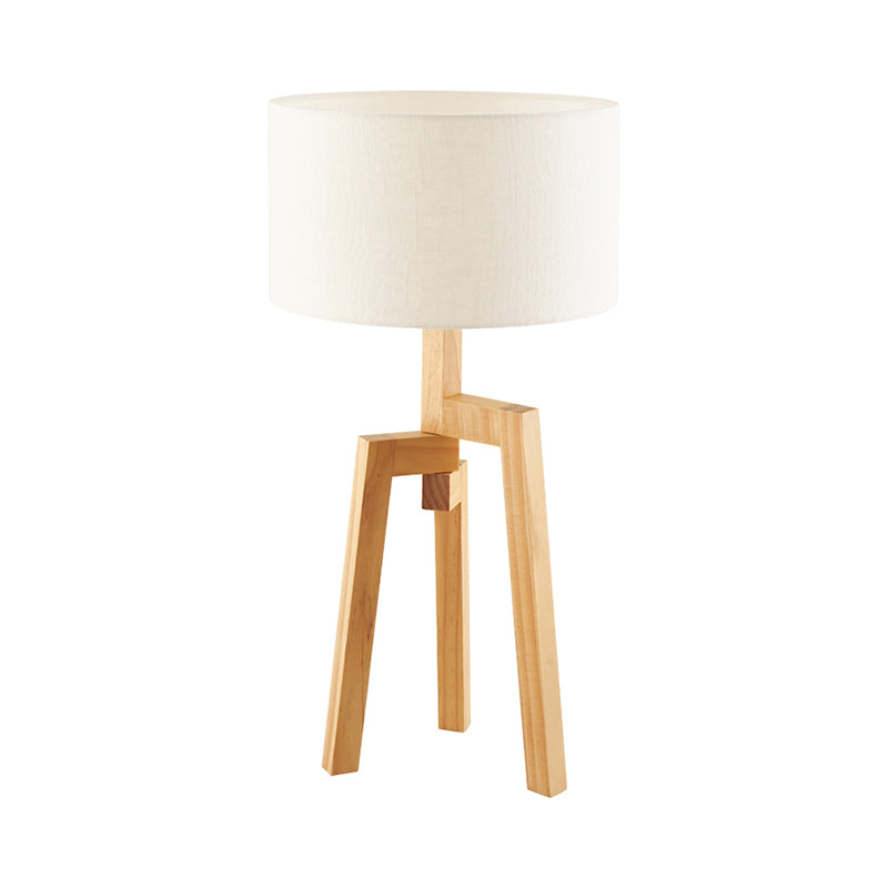 Modern White Table Lamp With Drum Fabric Shade - Sleek Bedside Task Lighting