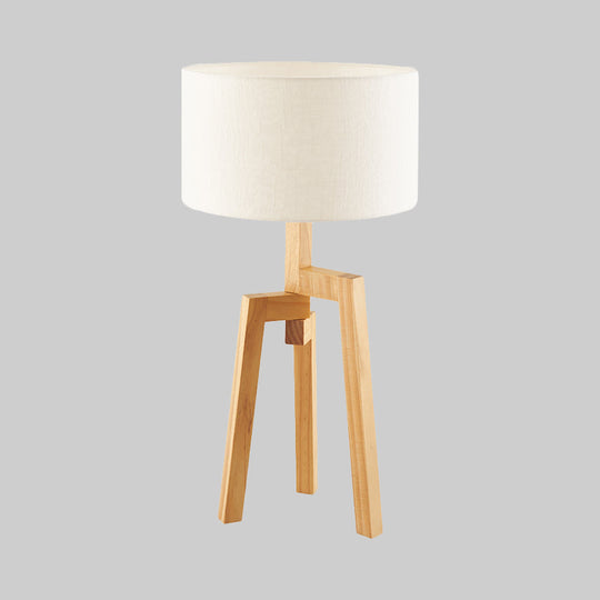 Modern White Table Lamp With Drum Fabric Shade - Sleek Bedside Task Lighting