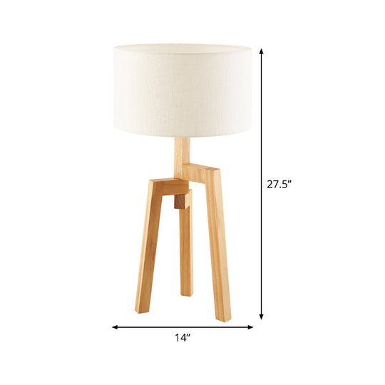 Modern White Table Lamp With Drum Fabric Shade - Sleek Bedside Task Lighting