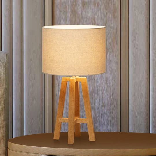 Modern Cylinder Nightstand Lamp With Flaxen/White Fabric Shade - Perfect Reading Book Light (1 Head)