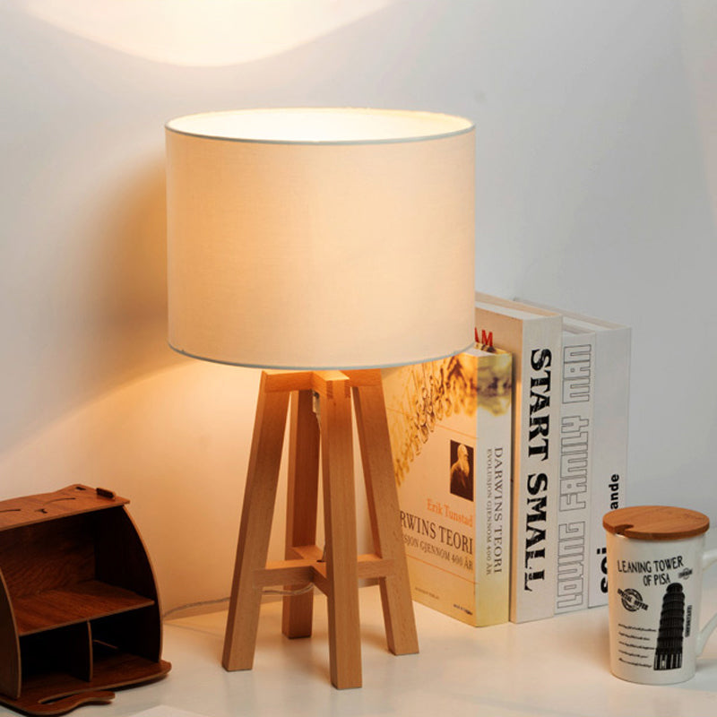 Modern Cylinder Nightstand Lamp With Flaxen/White Fabric Shade - Perfect Reading Book Light (1 Head)