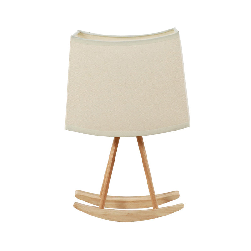 Contemporary Fabric Shaded Table Light: Small White Desk Lamp With Wood Base