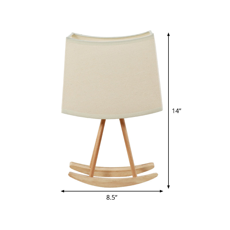 Contemporary Fabric Shaded Table Light: Small White Desk Lamp With Wood Base