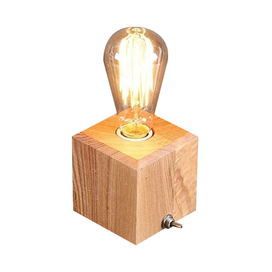 Contemporary Square Wood Table Lamp - Small Desk Light With 1 Bulb In Beige For Living Room