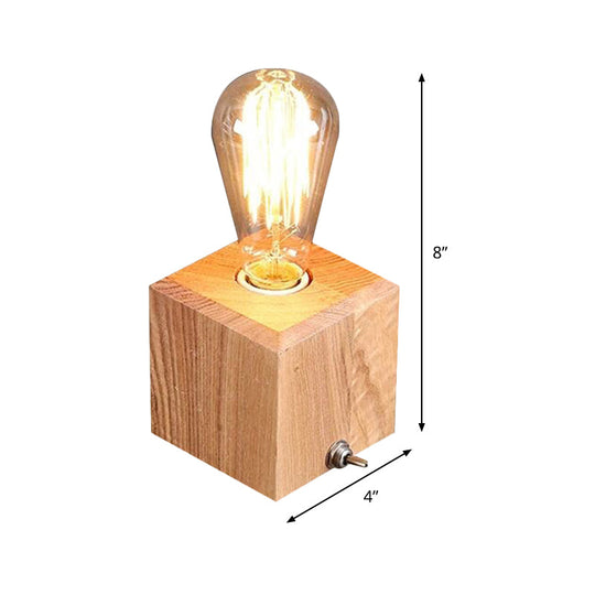 Contemporary Square Wood Table Lamp - Small Desk Light With 1 Bulb In Beige For Living Room