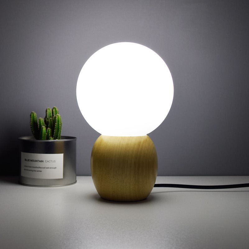 Contemporary White Glass Spherical Task Light: 1-Bulb Reading Book Light In Wood