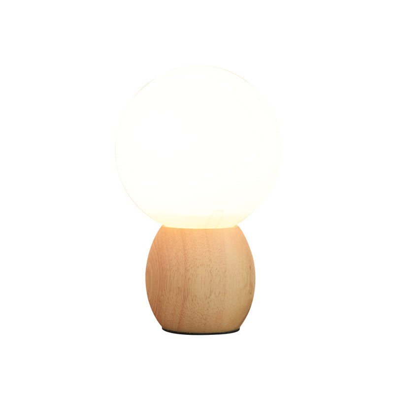 Contemporary White Glass Spherical Task Light: 1-Bulb Reading Book Light In Wood