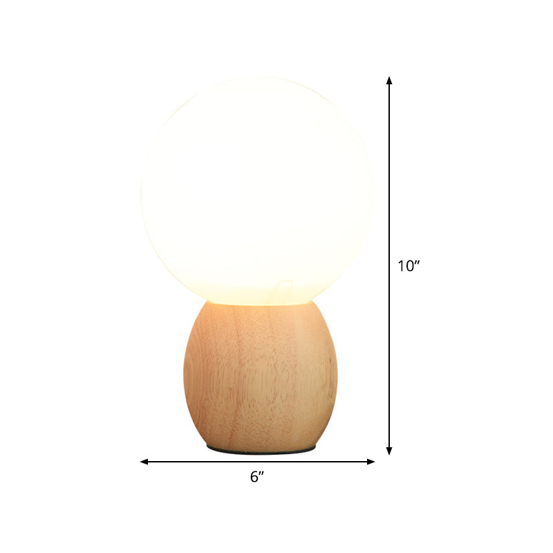 Contemporary White Glass Spherical Task Light: 1-Bulb Reading Book Light In Wood