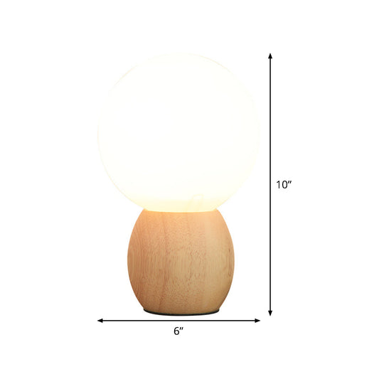 Contemporary White Glass Spherical Task Light: 1-Bulb Reading Book Light In Wood