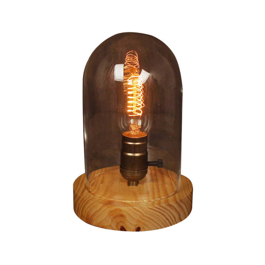 Modern Wood Table Lamp With Clear Glass Shade - Sleek Desk Light