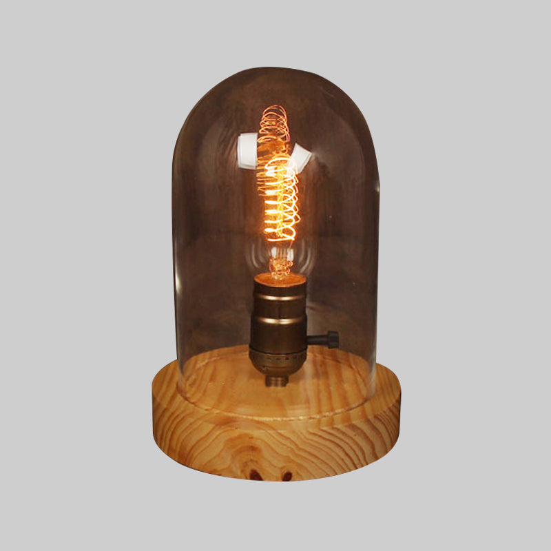 Modern Wood Table Lamp With Clear Glass Shade - Sleek Desk Light