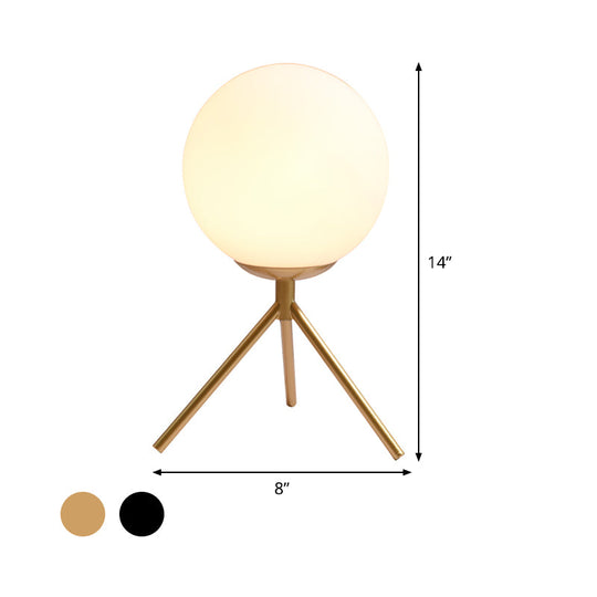 Modern Opal Glass Sphere Desk Lamp With Metal Tripod In Gold/Black