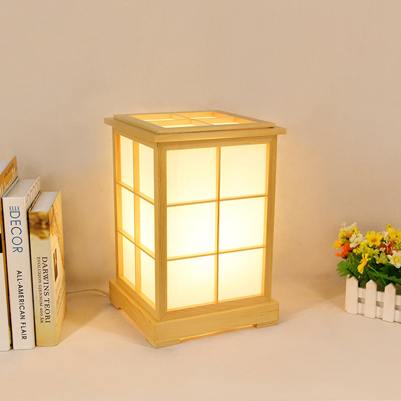 Chinese Beige Wood Table Lamp: Classic Book Reading Light For Bedroom