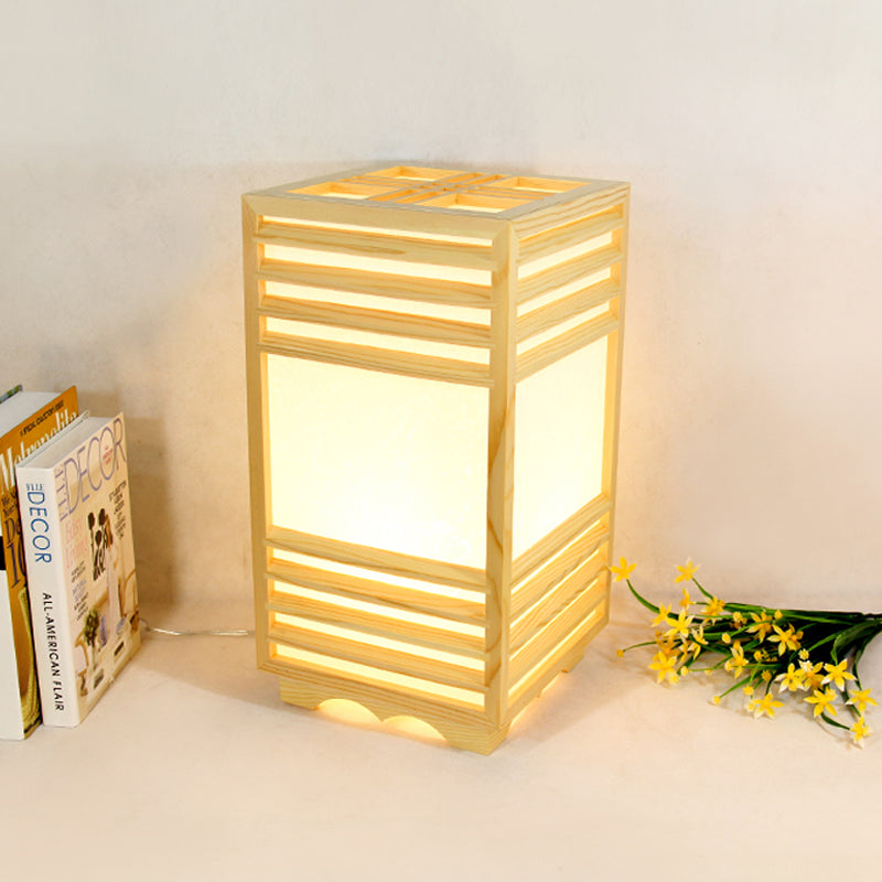 Rectangular Wood Nightstand Lamp In Beige - Ideal Reading Light For Study