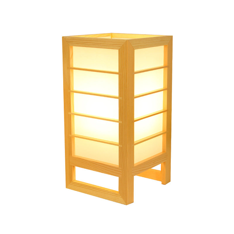 Japanese Beige Reading Lamp With Rectangular Wood Shade - Head Study Task Lighting