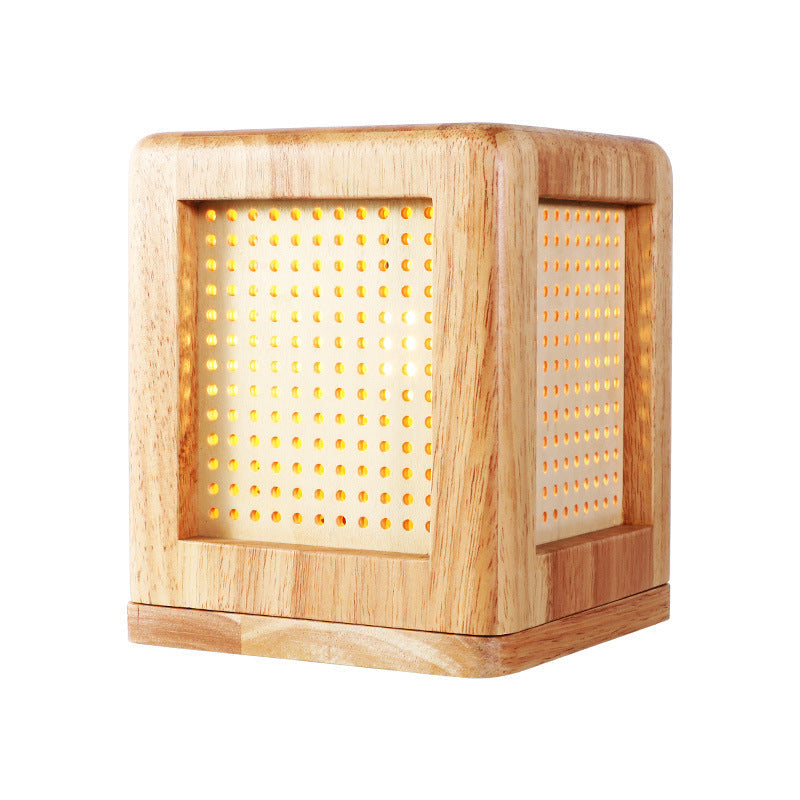 Contemporary Wood Square Shade Nightstand Lamp With 1 Bulb In Beige - Reading Book Light