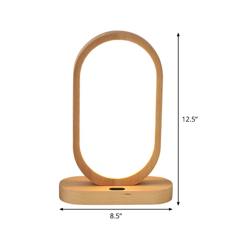 Led Nightstand Lamp - Beige Oblong Shape Contemporary Design With Wood Shade Perfect For Reading