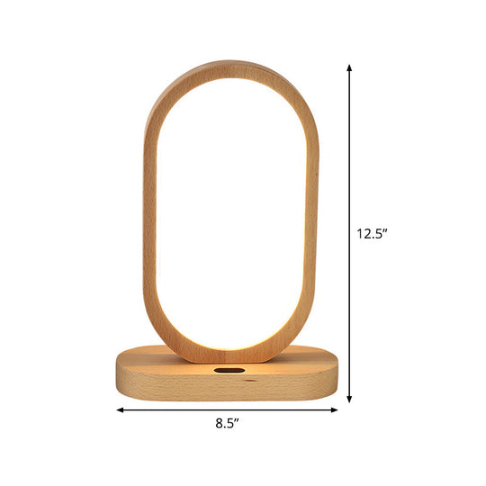 Led Nightstand Lamp - Beige Oblong Shape Contemporary Design With Wood Shade Perfect For Reading