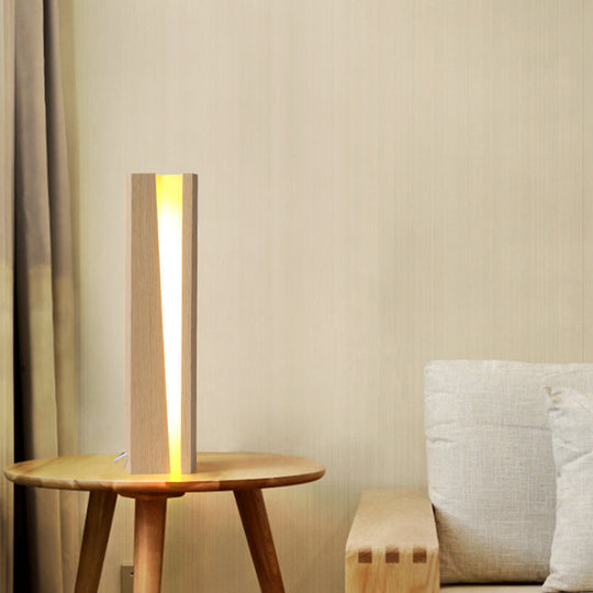 Small Beige Wood Led Desk Lamp - Modern Shaded Task Lighting For Living Room