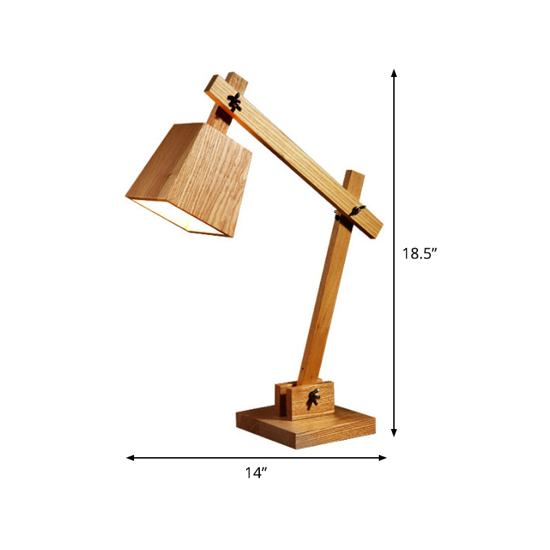 Modern Brown Small Desk Lamp: 1-Bulb Bedroom Table Light With Wood Shade