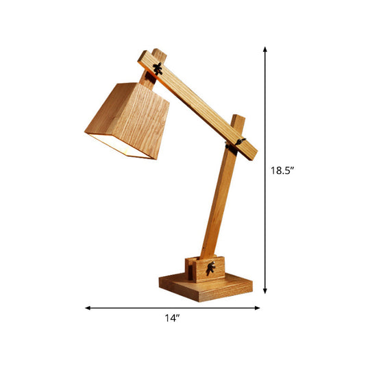 Modern Brown Small Desk Lamp: 1-Bulb Bedroom Table Light With Wood Shade