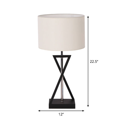 Modern 1-Head Table Desk Lamp - White Cylindrical Small Light With Fabric Shade