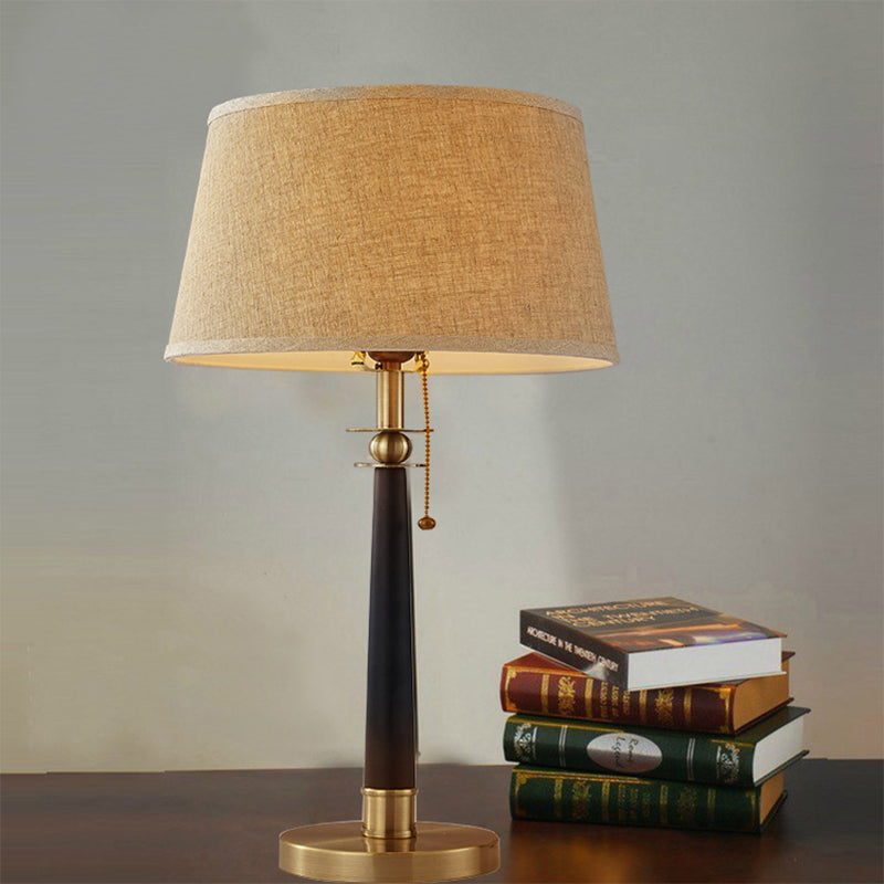 Modern Conical Task Lamp With Flaxen Fabric Shade Pull Chain & 1 Head Reading Light - 12/16 Wide /