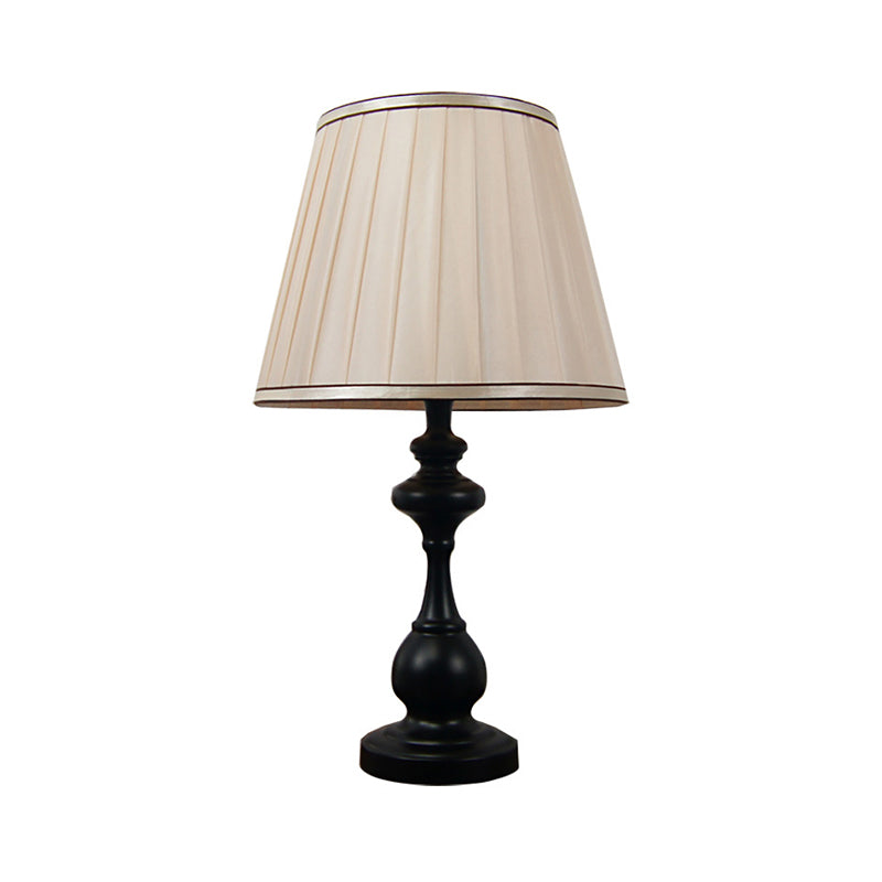 Modern Beige Pleated Fabric Task Light Reading Lamp With Curved Black Metal Base - 1 Bulb