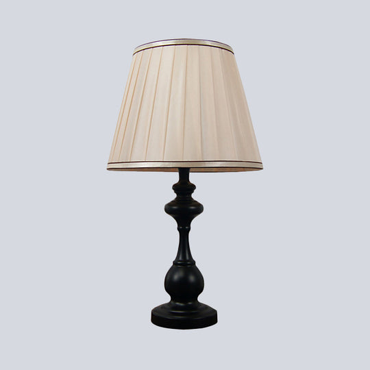 Modern Beige Pleated Fabric Task Light Reading Lamp With Curved Black Metal Base - 1 Bulb