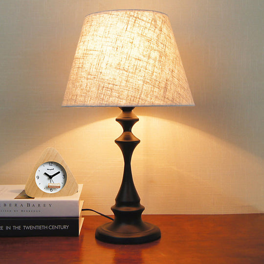 Modern White Study Table Lamp With Flare Fabric Shade - Small Desk Light