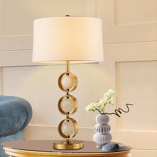 Modernist Drum Shade Desk Light - White Fabric Night Table Lamp For Bedroom