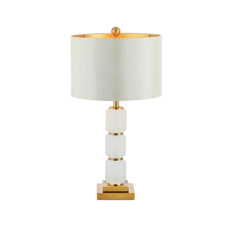 Modern 1-Head White Nightstand Lamp With Reading Light Elegant Fabric Shade